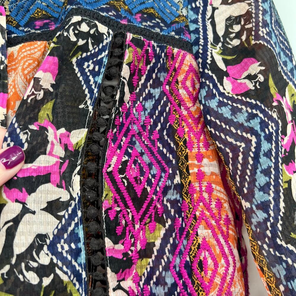 Anthropologie Vanessa Virgina blouse top lenora embroidery boho artsy size 4 - Picture 4 of 8